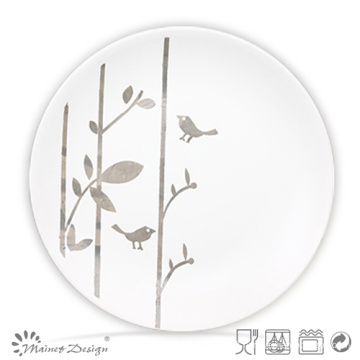 Beige Bird and Tree Shape Ceramic Dinner Plate